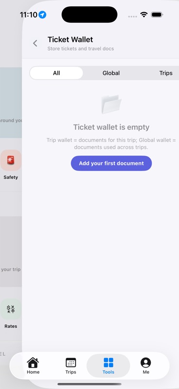 TripPup Ticket Wallet screen