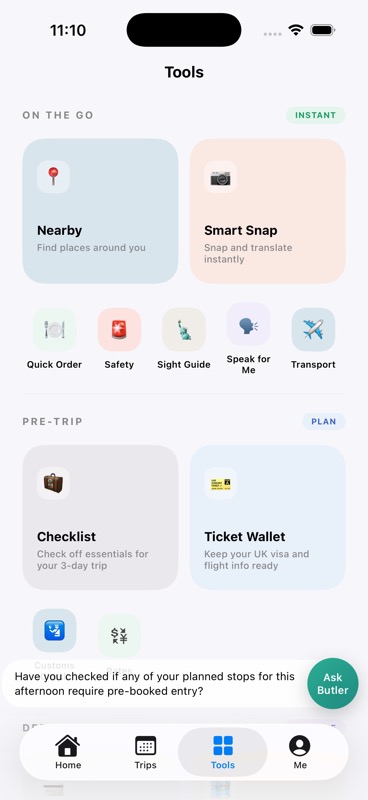 TripPup tools screen